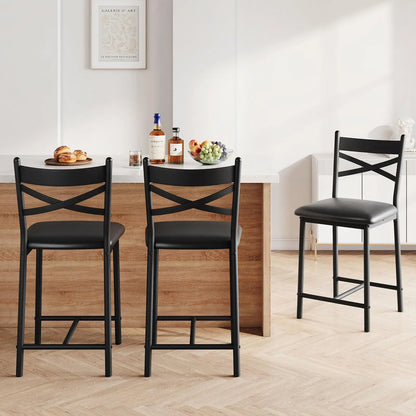 26 Inch Bar Stools Set of 4, Counter Height Bar Chairs with Back and Thick Cushion, Upholstered Dining Chairs with Padded Seat
