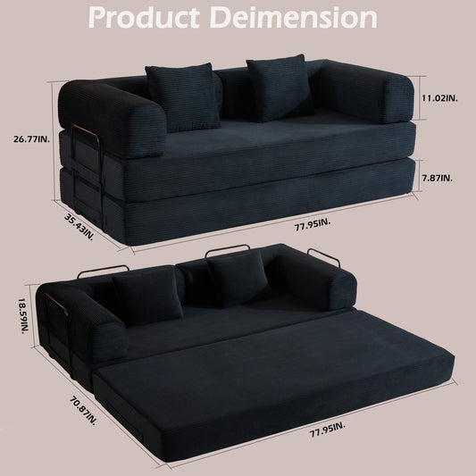 79" Convertible Sofa Bed with Removable Armrests,