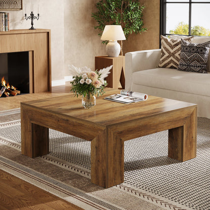 39.4-Inch Square Coffee Table for Living Room, Farmhouse  Cocktail Table with Sturdy Wooden Legs