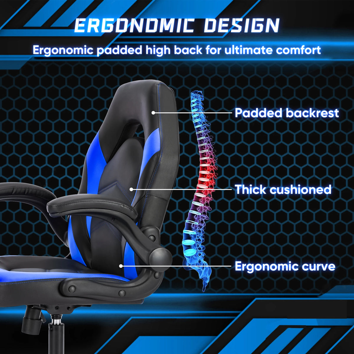 MCQ Gaming Chair Ergonomic Office Chair with Swivel Rolling Adjustable PU Leather Racing Chair Flip-up Armrest For Furniture