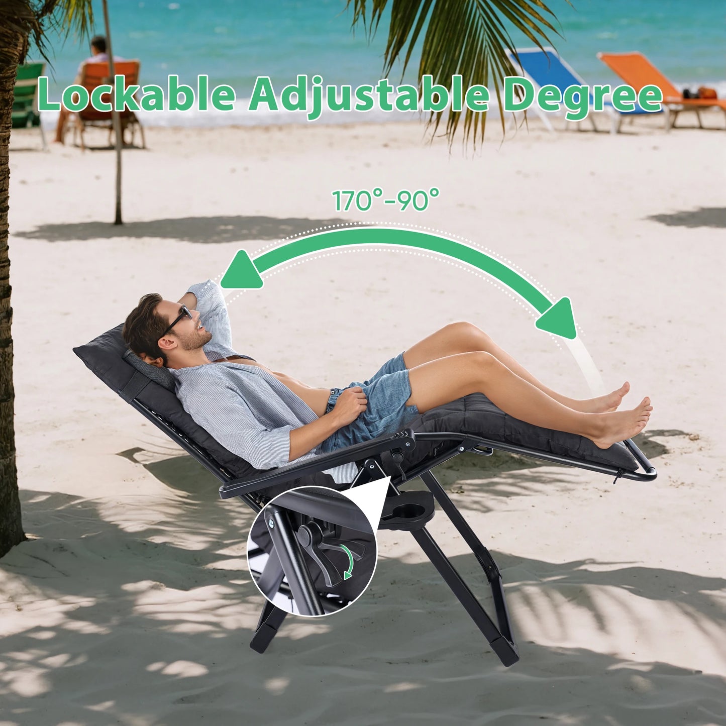 Zero Gravity Recliner or Camping Patio Lounge Chair  with Cup Holder Trays Removable Cushion For Outdoor Garden
