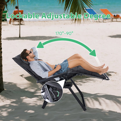 Zero Gravity Recliner or Camping Patio Lounge Chair  with Cup Holder Trays Removable Cushion For Outdoor Garden