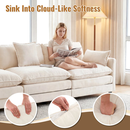 107" Modular Sectional Sofa Set with Ottoman, L-Shaped Convertible Couch, 3-Seats Chenille Deep Seat Sofa with Pillows for Living Room, Bedroom and Apartment