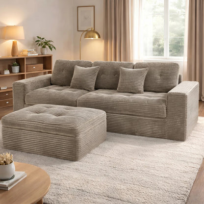 105 Inch Modular Cloud Sofa Set, DIY Convertible Sectional Couch with Movable Ottoman, Pure High Density Foam Cushion, Plush Faux Rabbit Fur Velvet Upholstered Deep Seat Sofa for Modern Living Room Apartment Small Space Famil