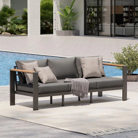 Outdoor Patio Furniture, All Weather Outdoor Patio Sofa with Washable Thick Cushion3 Seats