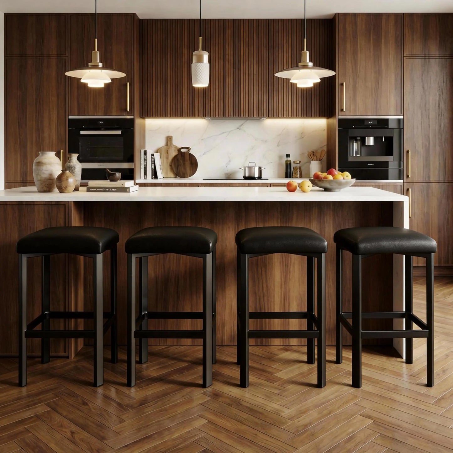 Counter Height Bar Stools Set With PU Leather Seat And 2 Inch Thick Upholstery Modern Heavy Duty Metal Frame Base Easy Assembly For Kitchen Island And Bar Counter Available In Set Of 2 Or 4
