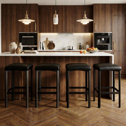 Counter Height Bar Stools Set With PU Leather Seat And 2 Inch Thick Upholstery Modern Heavy Duty Metal Frame Base Easy Assembly For Kitchen Island And Bar Counter Available In Set Of 2 Or 4