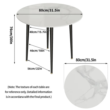 32" Round Stone Dining Table  for 2-4 Person - Small Kitchen Table with Black Metal Legs