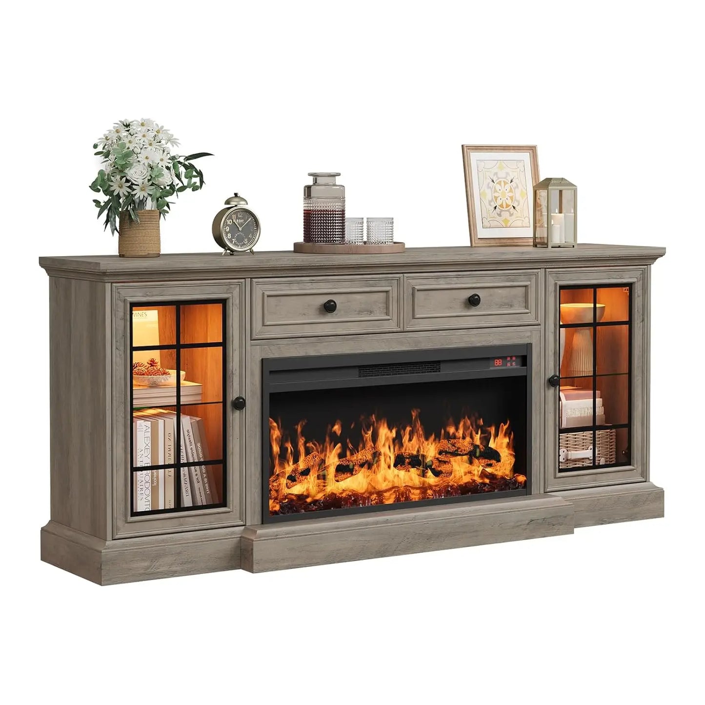 Entertainment Center with  Electric Fireplace & LED Lights,