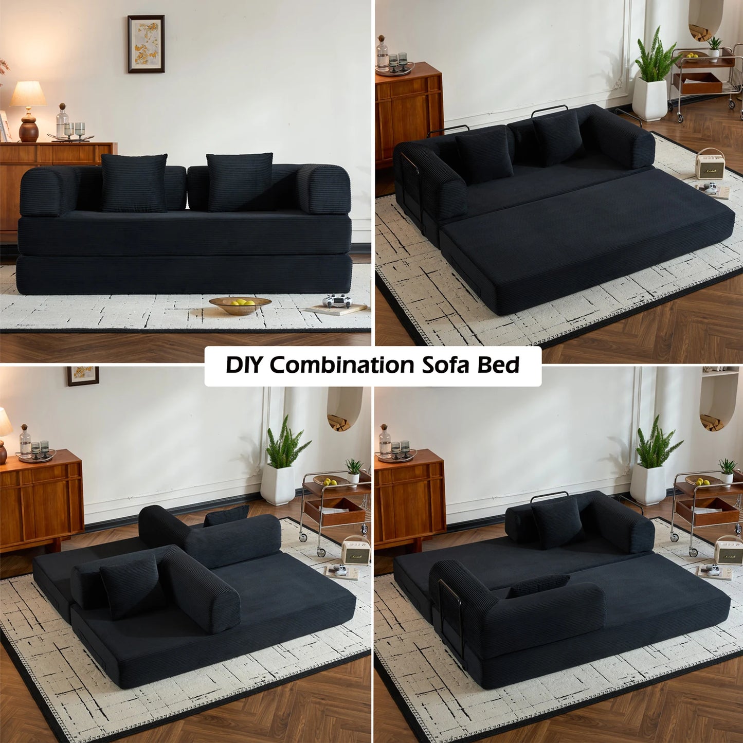 79" Convertible Sofa Bed with Removable Armrests,
