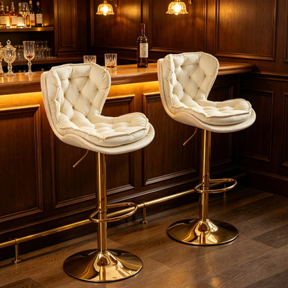 Set of 2 Modern Bar Stools Adjustable Velvet Golden Leg Upholstered Swivel Bar Stools Counter Height Bar Kitchen Island