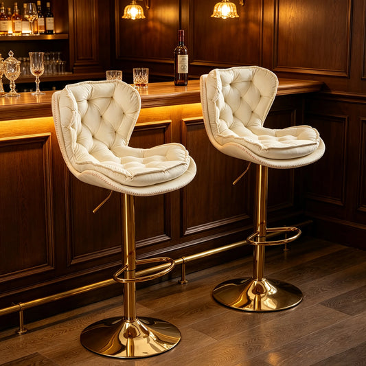 Set of 2 Modern Bar Stools Adjustable Velvet Golden Leg Upholstered Swivel Bar Stools Counter Height Bar Kitchen Island