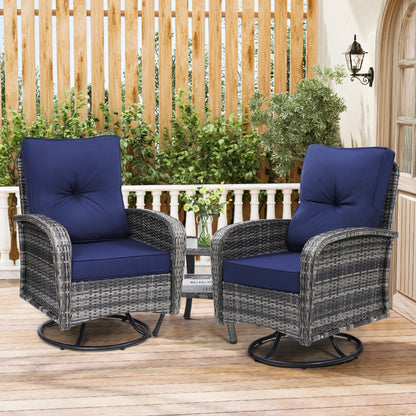 Swivel Wicker Chairs With Side Table Outdoor Patio Furniture Set Washable Thick Cushion For Balcony Deck Garden