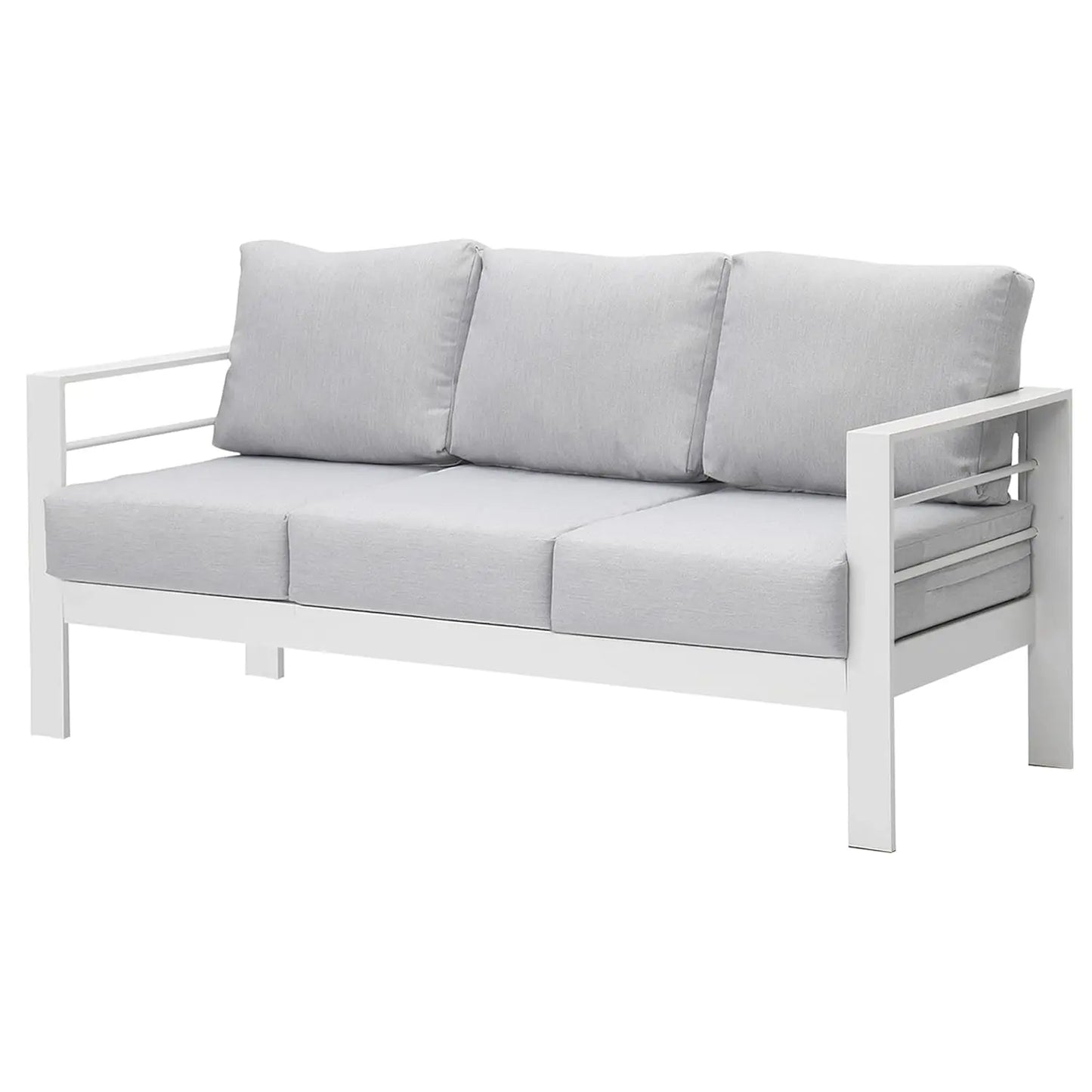All-Weather Outdoor 3 Seats Couch, Black Metal Chair with Light Grey Cushions