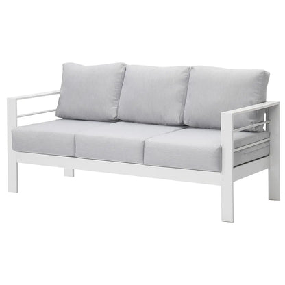 All-Weather Outdoor 3 Seats Couch, Black Metal Chair with Light Grey Cushions