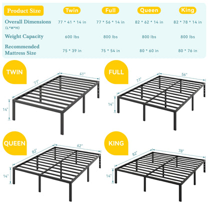 Metal Platform Bed Frame with Storage Space, Twin/Full/Quen/King