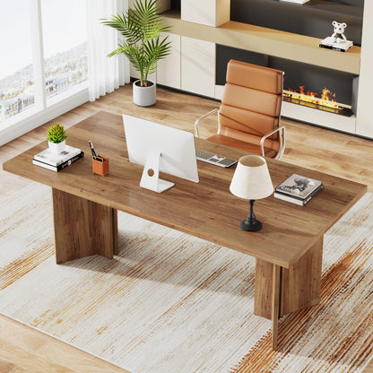 63-inch Executive Desk, Vintage Home Office Computer Desk with Large Tabletop, Farmhouse Wood Writing Conference Table