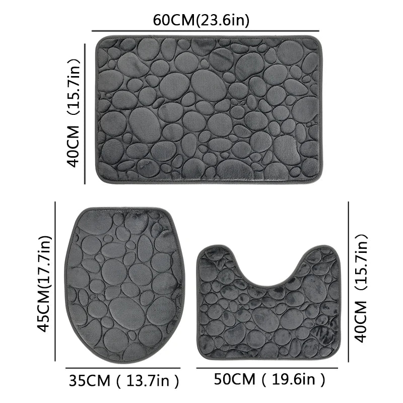 Comfortable and Soft, Three-piece Set  of Solid Color  Bathroom Non-slip Floor Mat Stone Pattern,