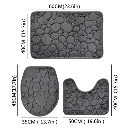 Comfortable and Soft, Three-piece Set  of Solid Color  Bathroom Non-slip Floor Mat Stone Pattern,