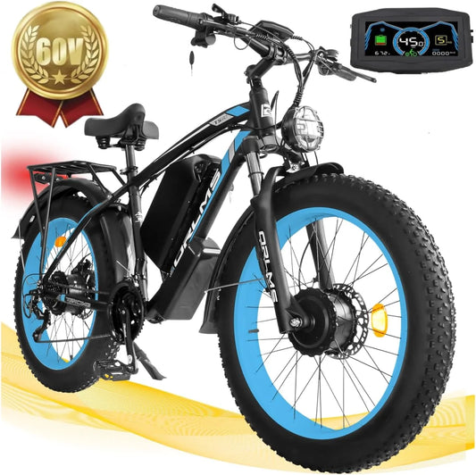 TS60 5000W Dual Motor E-Bike, 45MPH Mountain AWD 21-Speed with 26" x 4.0 Fat Tire