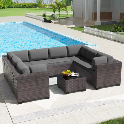 6PCS Outdoor Wicker Rattan Sectional Sofa Patio Furniture Set