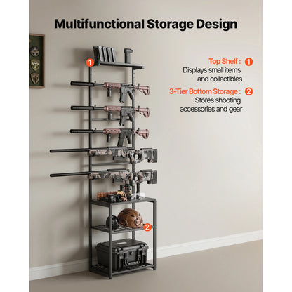 Standing Indoor Steel Rifle / Shotgun Rack Stand with Storage Shelf for Garage