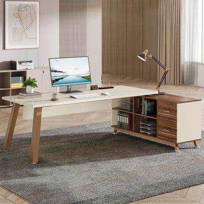 Large L-Shaped Office  Desk with 55-Inch Cabinet  Storage Shelves