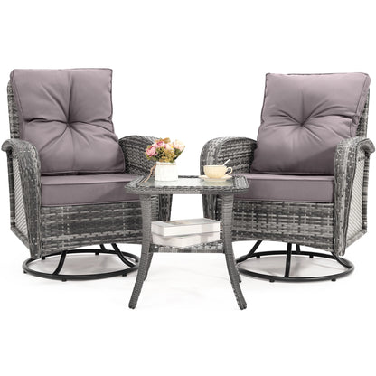 Swivel Wicker Chairs With Side Table Outdoor Patio Furniture Set Washable Thick Cushion For Balcony Deck Garden