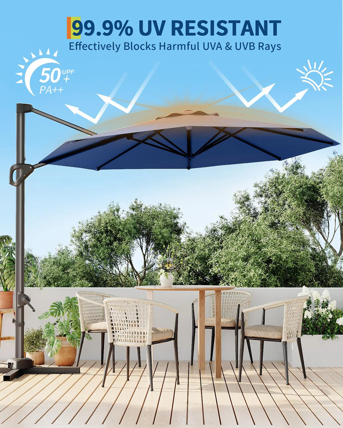 10FT Cantilever Patio Umbrella 360° Rotation & Tilt Adjustment
