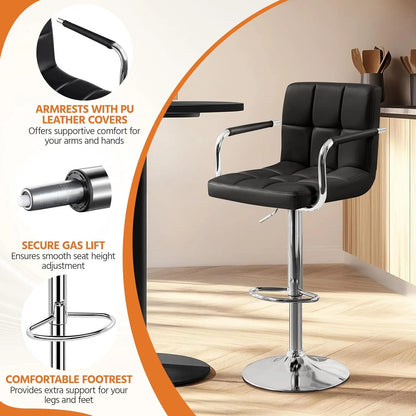 Counter Height Bar Stools Set of 4, PU Leather Adjustable Barstools with Armrest, with Thickened Seat