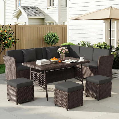 7 Pieces Patio Furniture Set, Wicker Conversation Set with Dining Table, Chairs and, Customized
