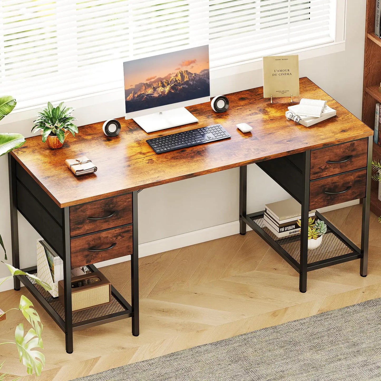 55 Inch Computer Desk  with 4 Drawers