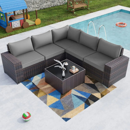 6PCS Outdoor Wicker Rattan Sectional Sofa Patio Furniture Set