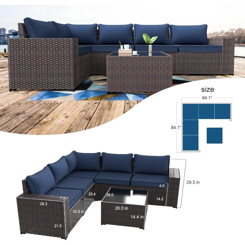 6PCS Outdoor Wicker Rattan Sectional Sofa Patio Furniture Set
