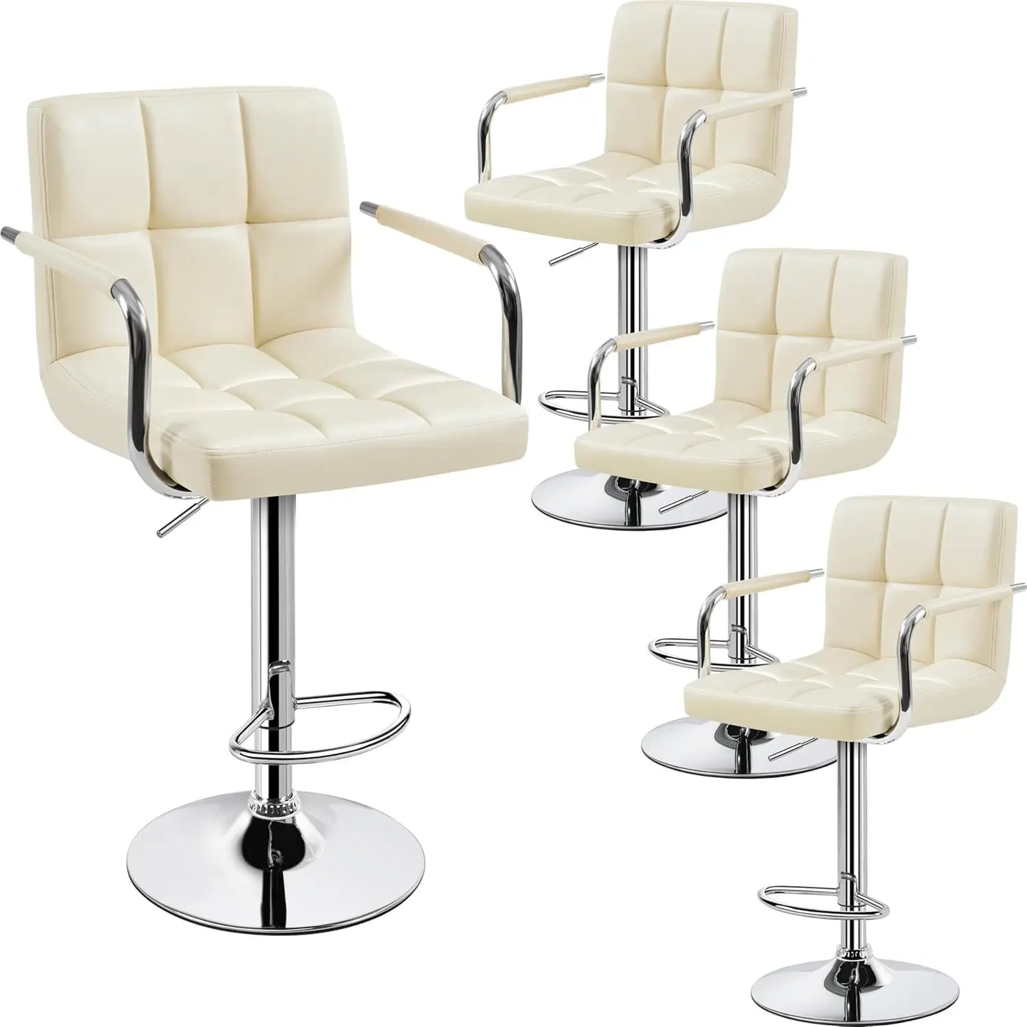 Counter Height Bar Stools Set of 4, PU Leather Adjustable Barstools with Armrest, with Thickened Seat