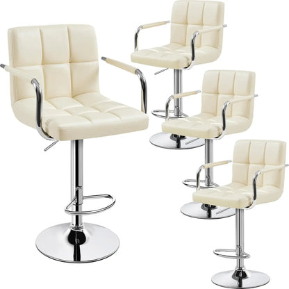 Counter Height Bar Stools Set of 4, PU Leather Adjustable Barstools with Armrest, with Thickened Seat