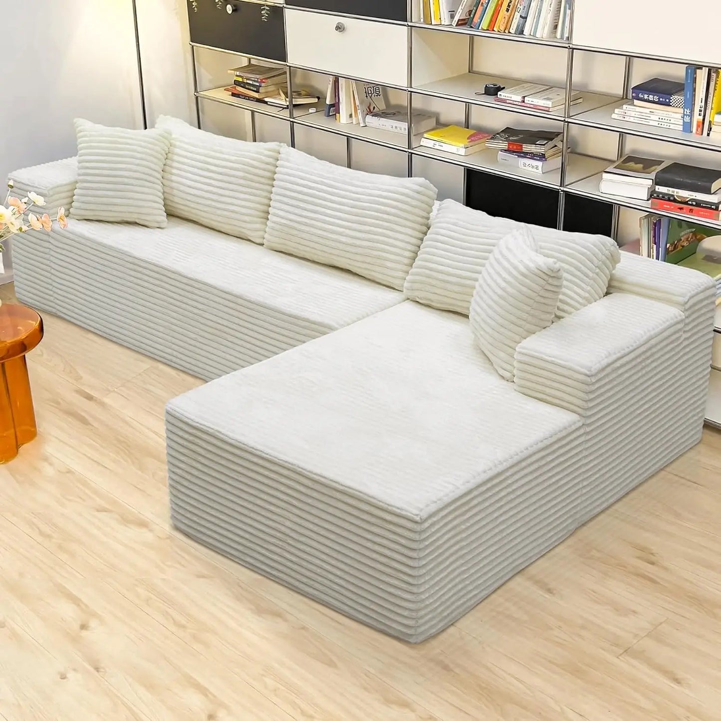Black Corduroy Couch for Living Room ，104" Cloud Sectional Couch with L-Shape Chaise， Modern, Customized