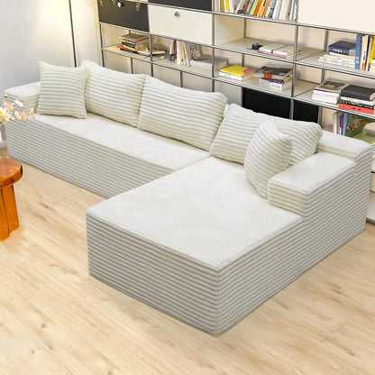 Black Corduroy Couch for Living Room ，104" Cloud Sectional Couch with L-Shape Chaise， Modern, Customized
