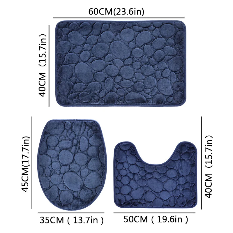 Comfortable and Soft, Three-piece Set  of Solid Color  Bathroom Non-slip Floor Mat Stone Pattern,