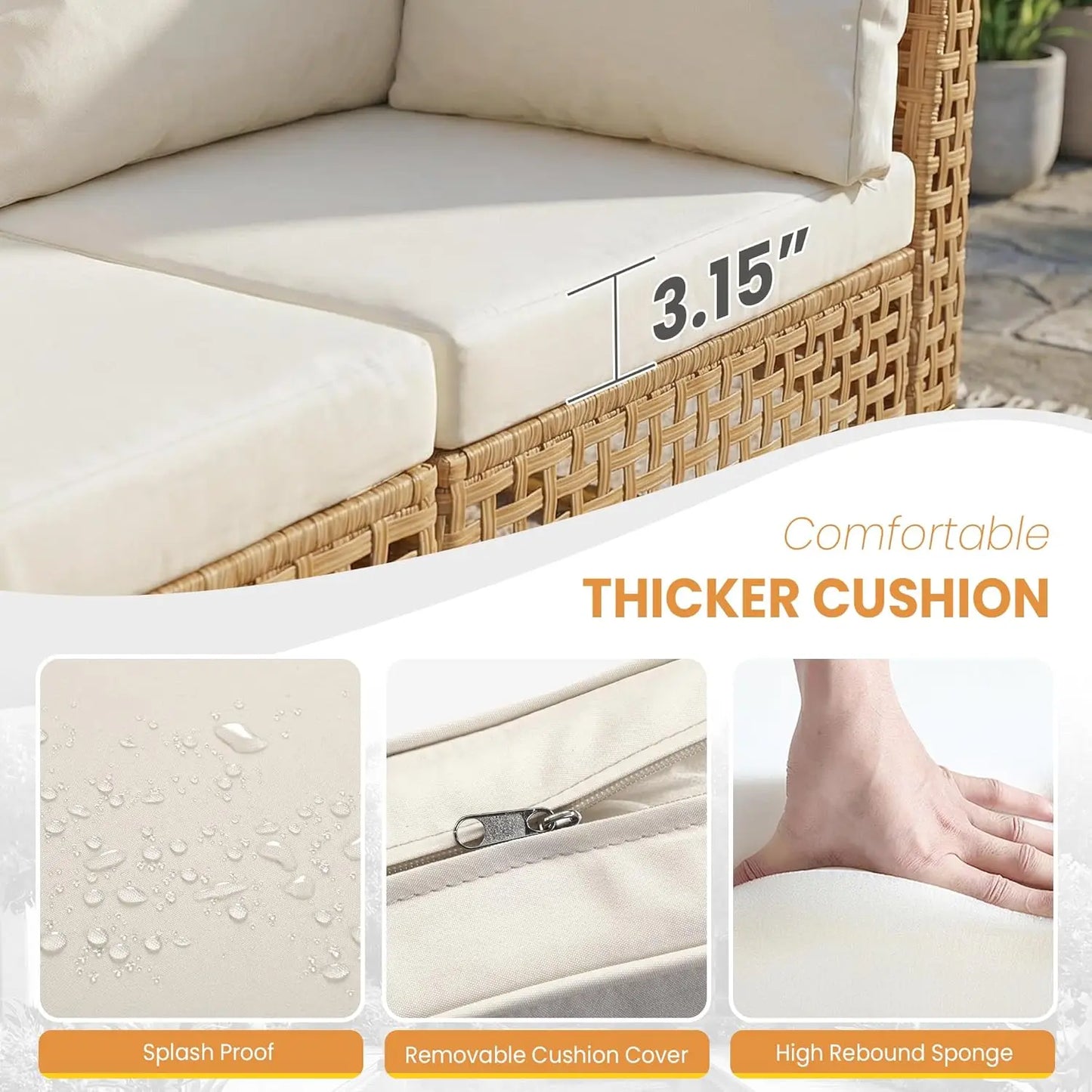 7-Piece Wicker Patio Sectional Sofa with Cushions & Glass Coffee Table for Porch Garden Backyard