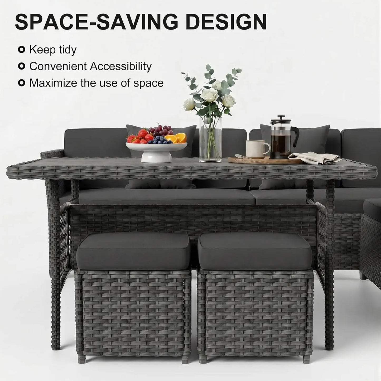 7 Pieces Patio Furniture Set, Wicker Conversation Set with Dining Table, Chairs and, Customized