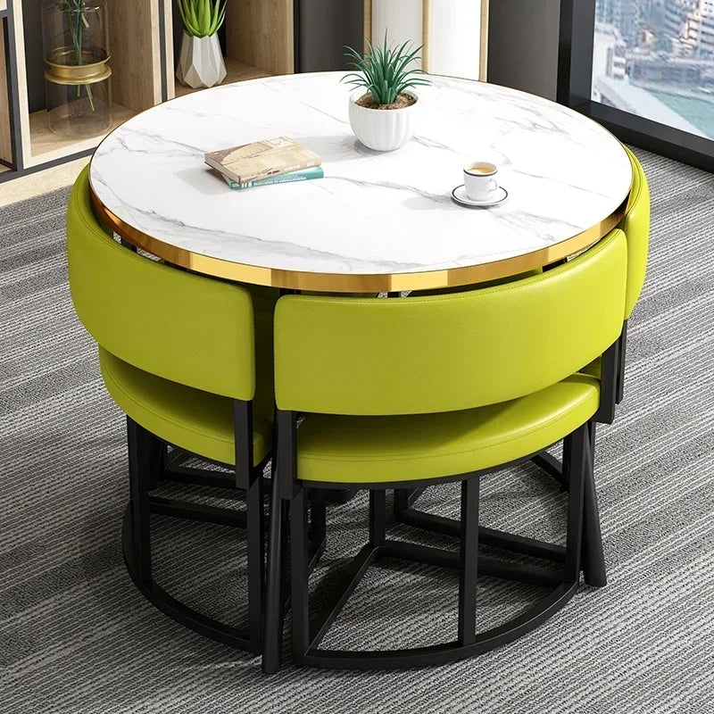 Round Luxury White Mobile Dining Table  Set with 4 Chairs