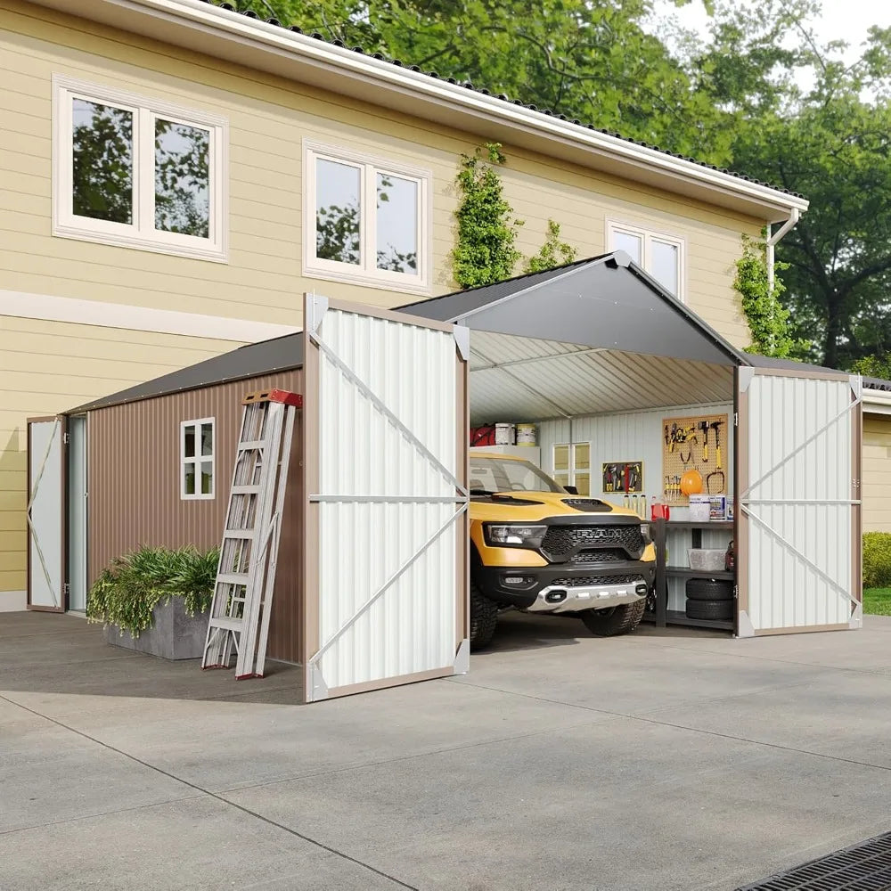 Large 12x20x9.3 FT Metal Storage Shed  with Double Doors, Side Door & Windows, Heavy Duty All-Weather Outdoor Garden