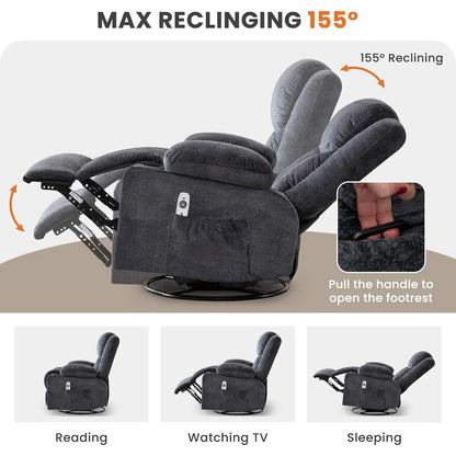 Swivel Recliner Chair w/ Massage & Heat, Rocker, Side Pocket & 2 Cup Holders