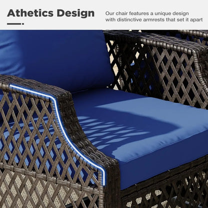 3 Piece Outdoor  Wicker Patio Bistro Set with Thickened 25D Cushions and Glass Coffee Table, Swiveling Chairs