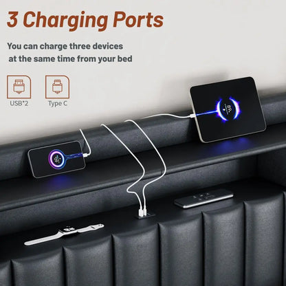 Upholstered King Bed Frame with 4Storage Drawers, 3 USB amp TypeC Charging P