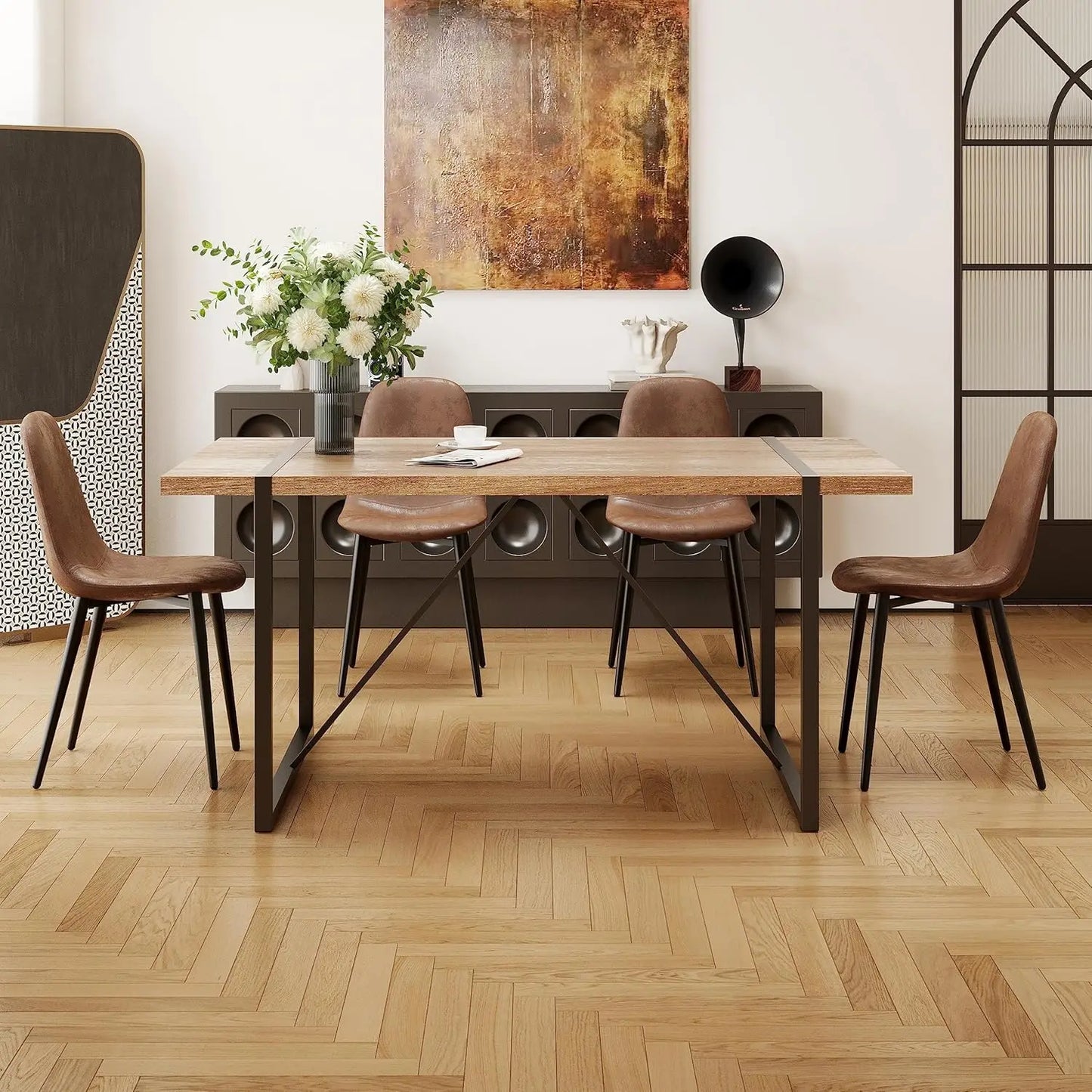 Wood Dinette Table with for 4  Fabric Dining Chairs
