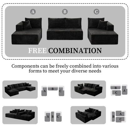 132in Modular U-Shaped Sectional Sofa with Double Chaise Lounges, 8-Piece Corduroy Oversized Pit Couch, Seats 6 People, Large U Style Floor Sofa for Living Room Family Gathering
