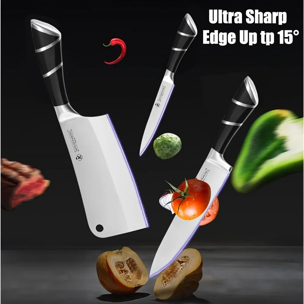 9 pcs Black Pofessional Kitchen Knife Set f