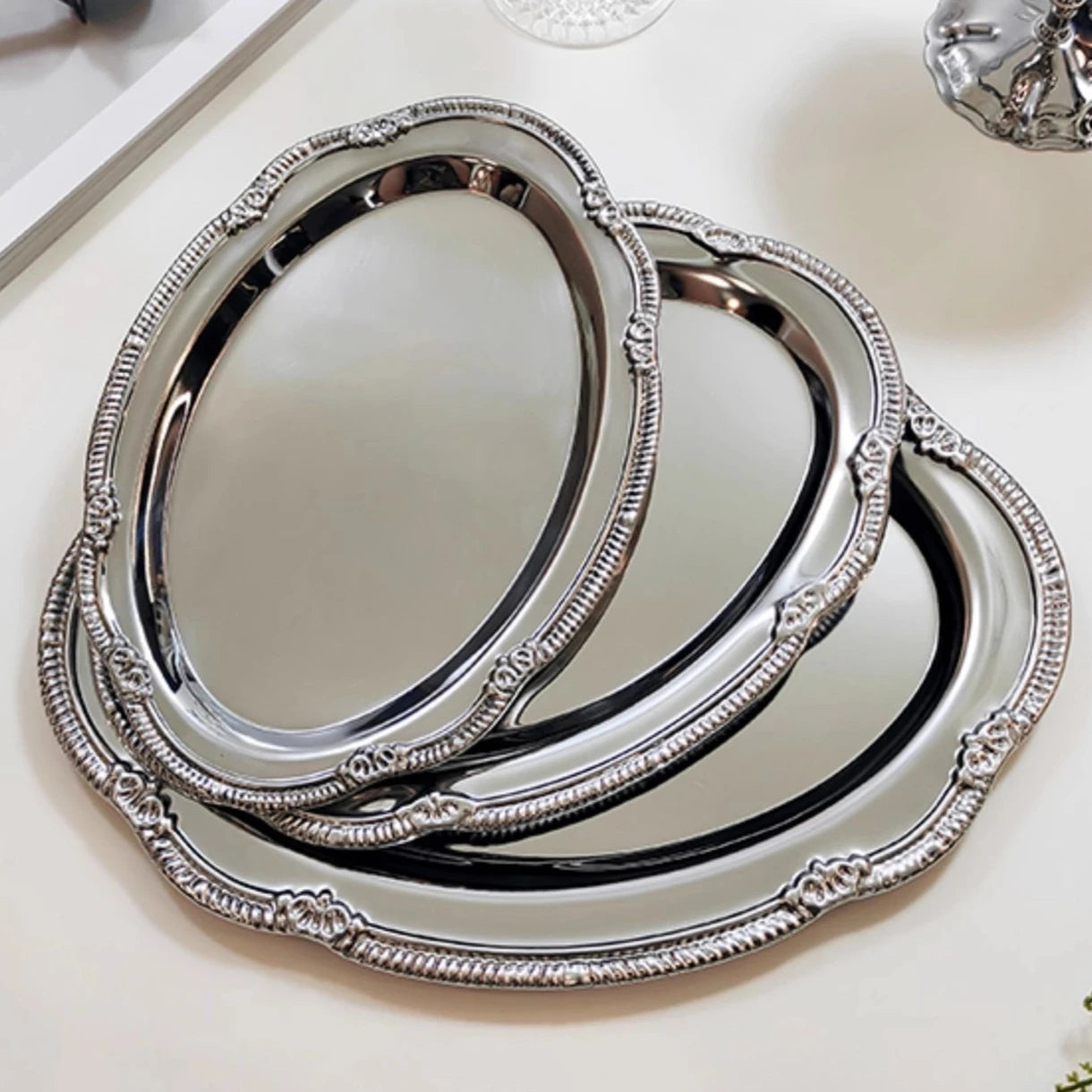 Vintage Embossed Silver Tray Serving Platter